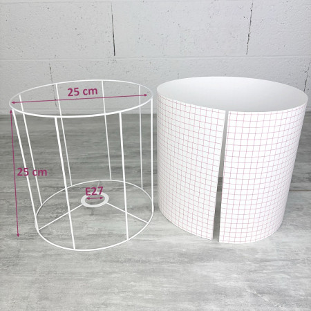 Kit feuille polyphane et Armature Ronde blanche pour Abat-jour, Cylindre Hauteur et Diam. 25 cm, Diam. Douille E27, 38 mm