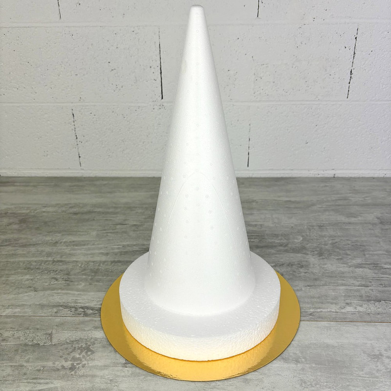 Cone en polystyrène Plein, Hauteur 44 cm, avec socles, Présentoir à macarons, choux, plateau doré réversible