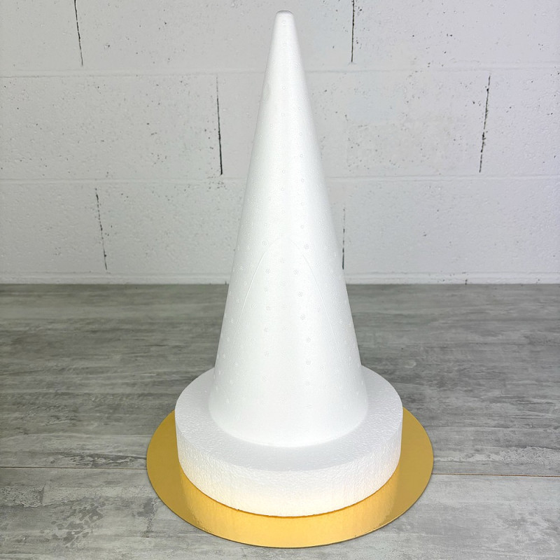 Cone en polystyrène Plein de 40 cm et son disque de 25 cm Ep 5 cm, Présentoir 45 cm à macarons, choux, plateau doré réversible