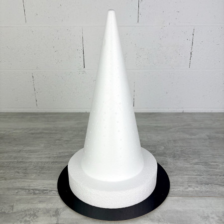 Cone en polystyrène Plein de 40 cm et son disque de 25 cm Ep 5 cm, Présentoir 45 cm à macarons, choux, plateau doré réversible