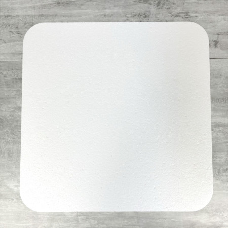 Quadratisch abgerundete Ecken aus Styropor, Höhe 20 cm, Durchmesser 50 cm, Träger aus weißem Styropor