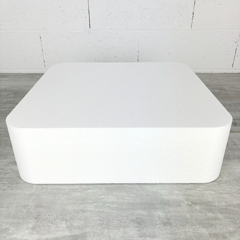 Dummy Carré coins arrondis en polystyrène, hauteur 20 cm, carré de 50 cm, support dummie en Styropor blanc