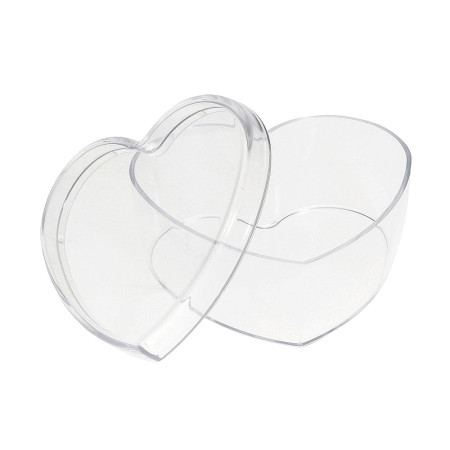 Lot 6 Boites en plastique transparent forme Cœur, 6 x 3 cm, contenants alimentaire pour dragées