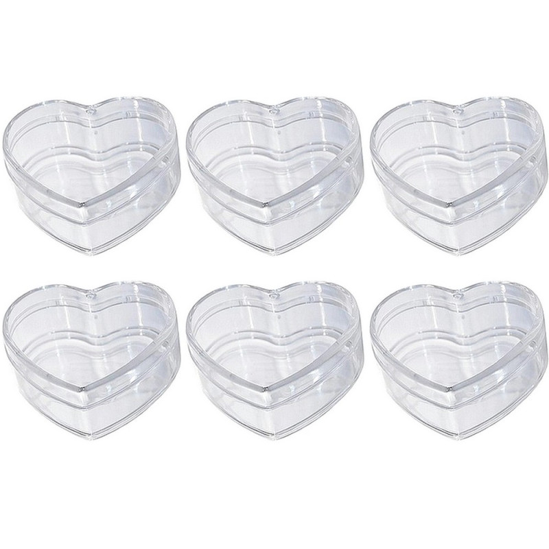 Lot 6 Boites en plastique transparent forme Cœur, 6 x 3 cm, contenants alimentaire pour dragées