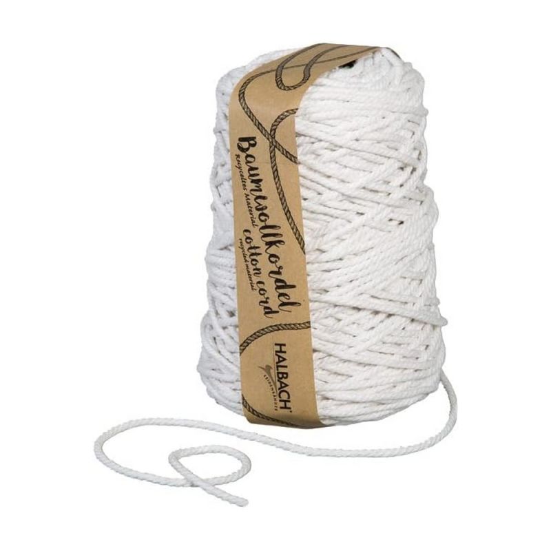 Cordon en Coton recyclé Blanc, diam. 5 mm, Longueur 80 m, Fil de Coton Durable pour macramé, attrape rêve, bricolage