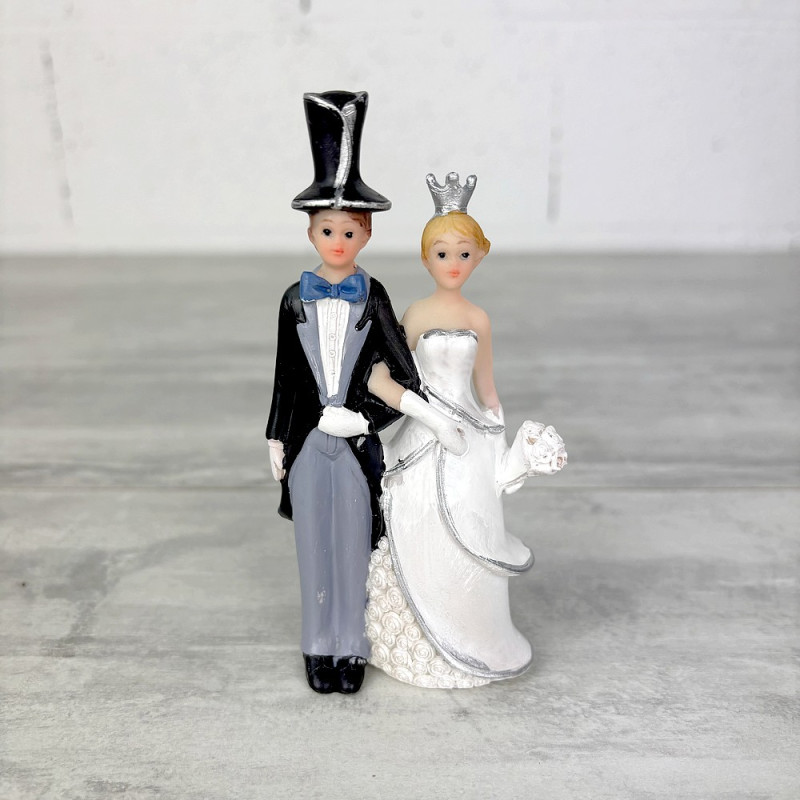 Couple de mariés en résine, hauteur 12 cm, robe blanche et smoking, figurines pièce montée, gâteau de mariage