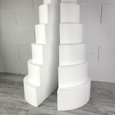 Grande Pièce montée en polystyrène coupée en 2 parties, Base Ø 50cm à 10cm, hauteur totale 134 cm, dummy pour gâteau Styropor