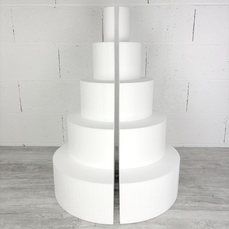 Pièce montée en polystyrène coupée en 2 parties, Base Ø 50cm à 10cm, hauteur totale 75 cm, dummy pour gâteau Styropor