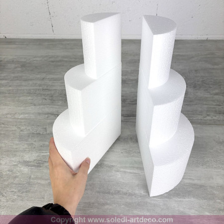 Hochzeitstorte aus Styropor, in 2 Teile geschnitten, Boden Ø 20cm bis 10cm, Gesamthöhe 30 cm, Attrappe für Styropor-Torte