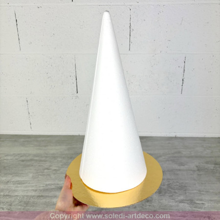Cone en polystyrène Plein, Hauteur 40 cm, Diamètre de base 18 cm, Présentoir à macarons choux, plateau doré réversible
