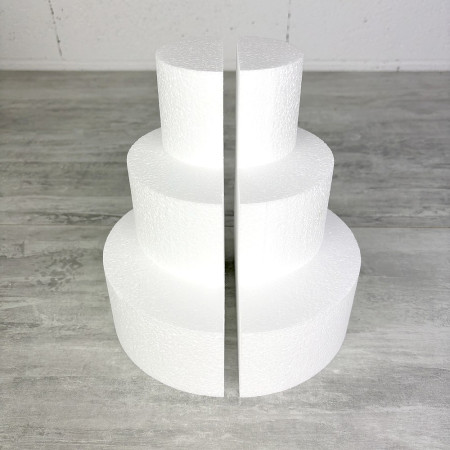 Petite Pièce montée en polystyrène coupée en 2 parties, Base Ø 20cm à 10cm, hauteur totale 21 cm, dummy pour gâteau Styropor