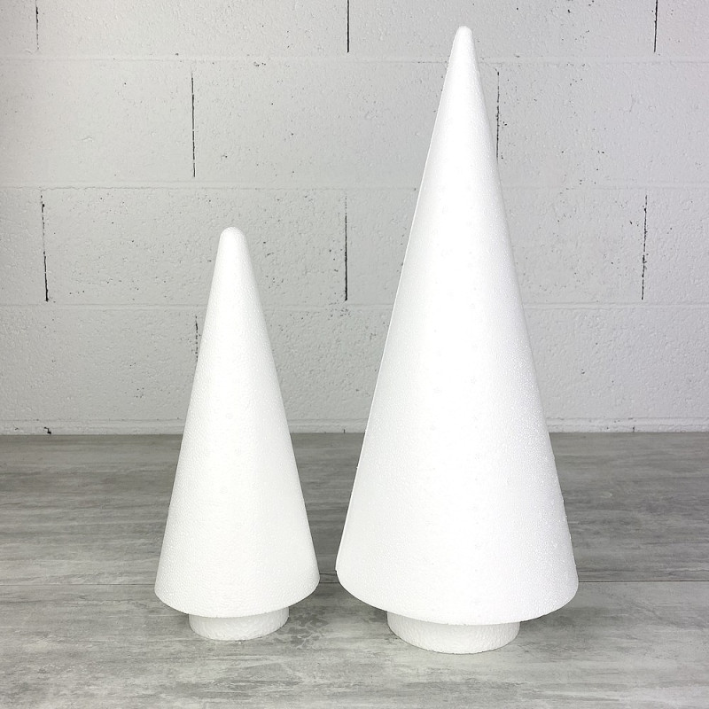 Lot de 2 Cônes en polystyrène à pied, h. 30 et 44 cm avec supports, sapins à décorer, macarons, choux