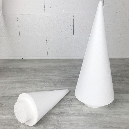 Lot de 2 Cônes en polystyrène à pied, h. 30 et 44 cm avec supports, sapins à décorer, macarons, choux