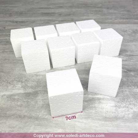 Lot de 10 cubes en polystyrène, 7 cm, minis Blocs en Styropor blanc à décorer