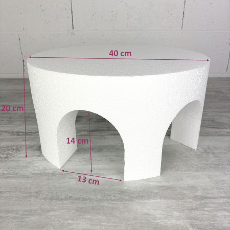 Disque ouvertures arches épaisseur 20 cm, diamètre 40 cm, support dummy effet palais en Styropor blanc