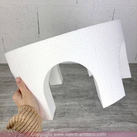 Disque ouvertures arches épaisseur 20 cm, diamètre 40 cm, support dummy effet palais en Styropor blanc
