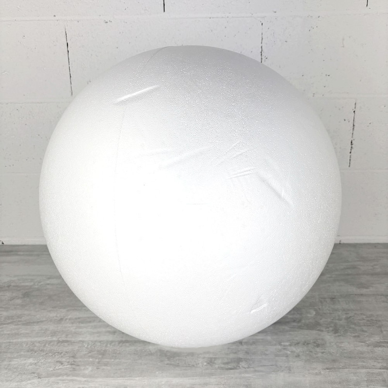 Große VOLL-Polystyrolkugel, mit Stößen, Ø 50 cm/500 mm, 1 Kugel mit weißen Styropor-Defekten