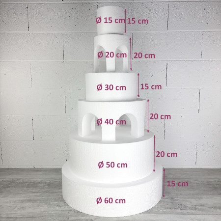 Pièce montée Palais en polystyrène, Base Ø 60cm à 15cm, hauteur totale 105 cm, dummy pour gâteau Styropor