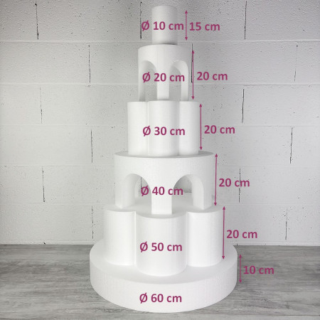 Pièce montée Palais arches en polystyrène, Base Ø 60cm à 10cm, hauteur totale 105 cm, dummy pour gâteau Styropor