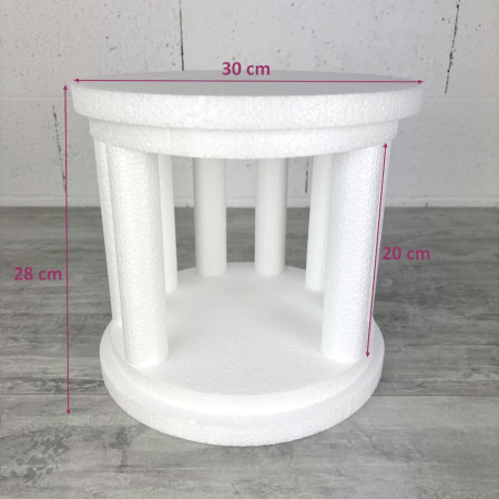 Grand Disque temple en polystyrène, hauteur 28 cm, diamètre 30 cm, support dummy olympe effet palais en Styropor blanc