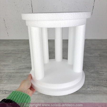Disque temple en polystyrène, hauteur 28 cm, diamètre 25 cm, support dummy olympe effet palais en Styropor blanc