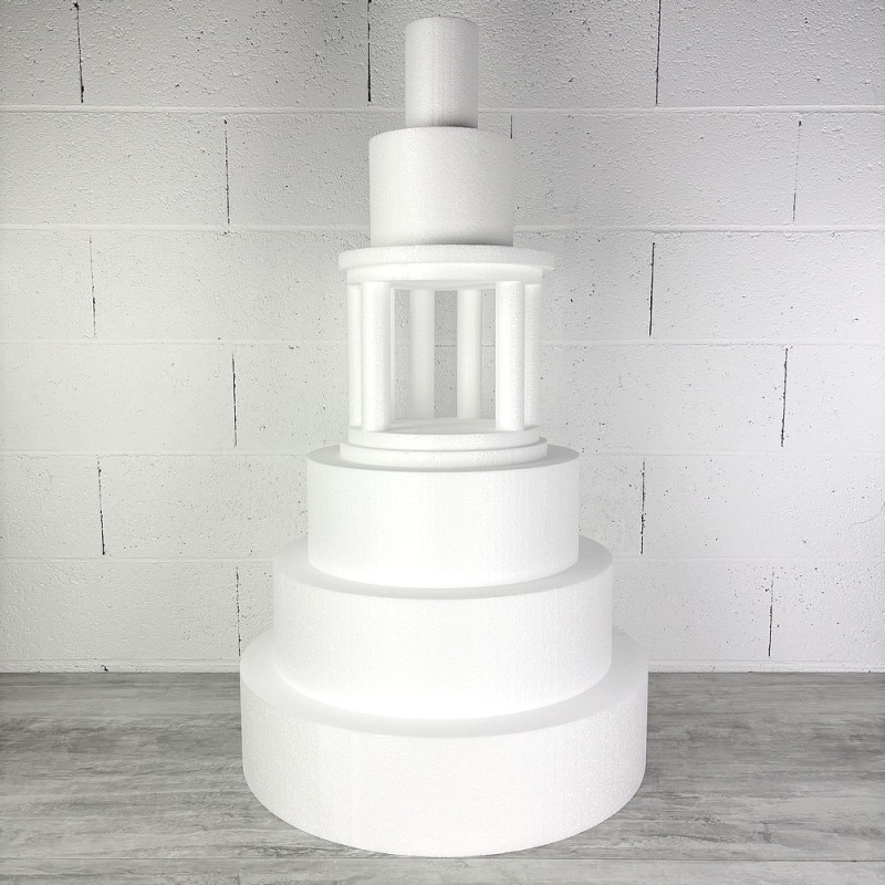 Pièce montée temple en polystyrène, Base Ø 60cm à 10cm, hauteur totale 103 cm, dummy pour gâteau Styropor