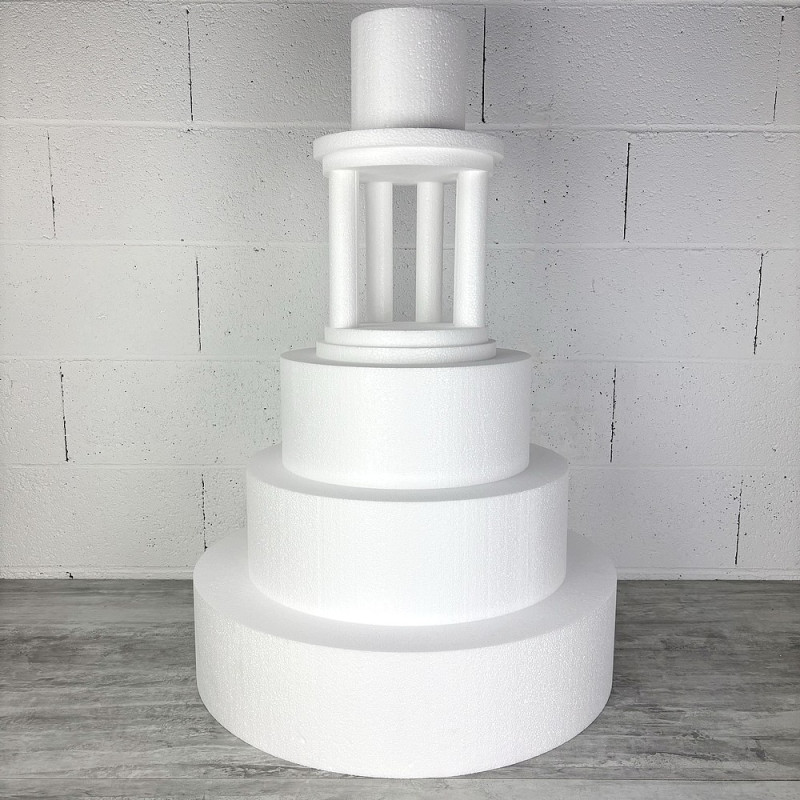 Pièce montée temple en polystyrène, Base Ø 50cm à 10cm, hauteur totale 64 cm, dummy pour gâteau Styropor