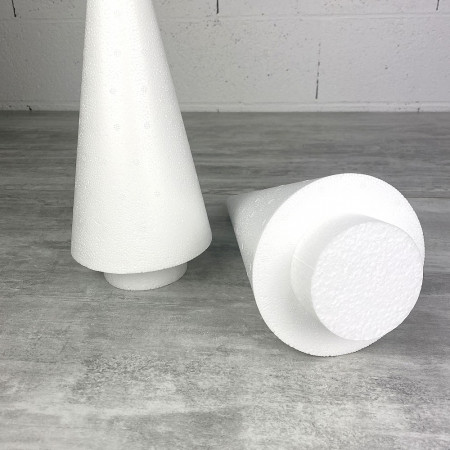 Lot de 2 Cônes en polystyrène à pied, h. 30 cm avec supports, base 7,5 cm, sapins à décorer