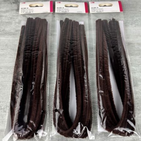Fils chenille brun, Ø 8 mm, longueur 50 cm, 30 pièces, cure-pipes pour loisirs créatifs, écoles