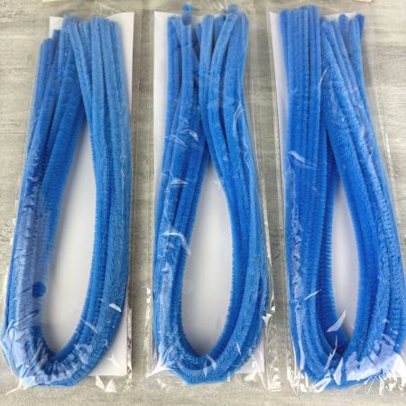 Fils chenille bleu clair, Ø 8 mm, longueur 50 cm, 30 pièces, cure-pipes pour loisirs créatifs, écoles