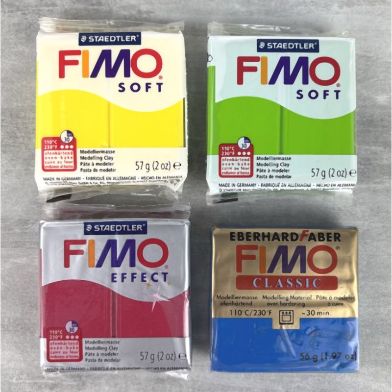 Klassische Fimo-Knete, Soft, Effect Blau, Rot, Grün, Gelb, 4 Ofenhärtende Polymerblöcke