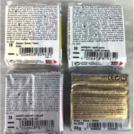 Pâte Fimo classique, soft, effect Bleu, rouge, vert, jaune, 4 Pains polymère à cuire au four