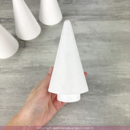 Lot de 4 Cônes en polystyrène à pied, h. 13,5 cm avec supports, base 4 cm, sapins à décorer, macarons, choux