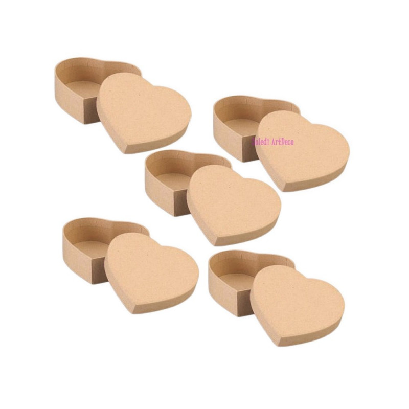Lot de 10 petites Boites Coeur avec couvercle, en carton, 6,5x6cm x Haut. 4,5cm, à décorer