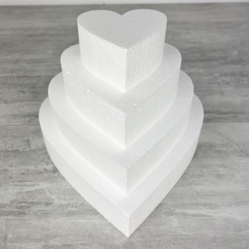 Petite pièce montée coeur en polystyrène, hauteur 20 cm, Base Ø 25cm à 10cm, dummy