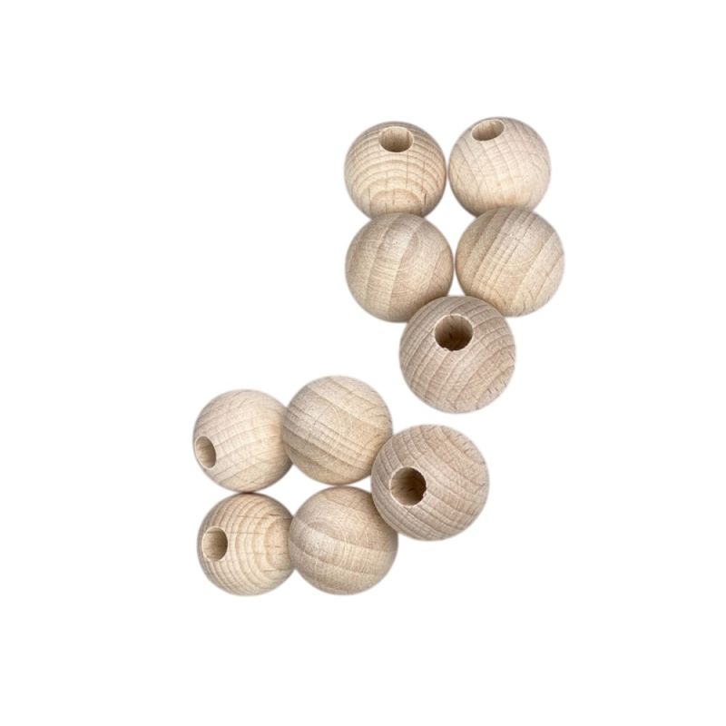 Lot de 10 Boules demi-percées 20 mm en bois de hêtre, perçage 4 mm