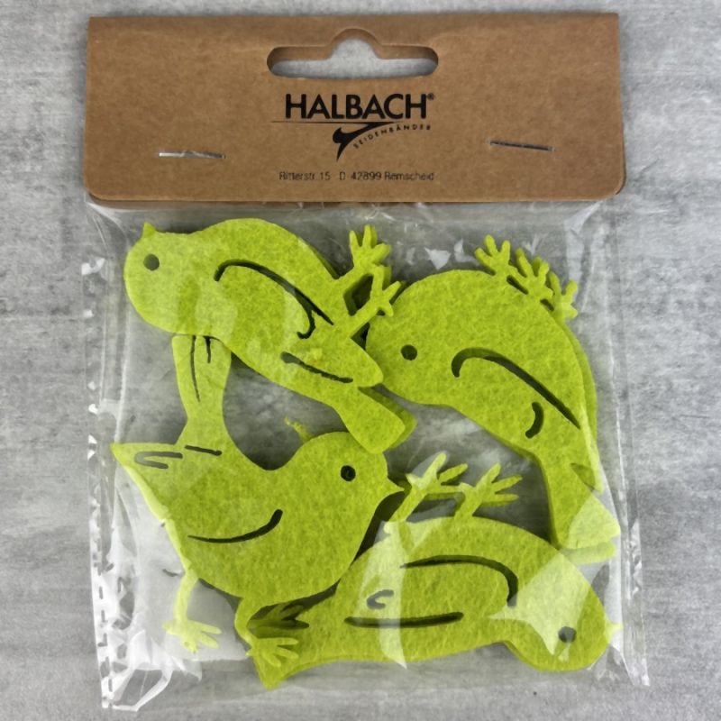 Oiseau en feutrine Vert, 47 à 65 mm, 8 pièces assorties