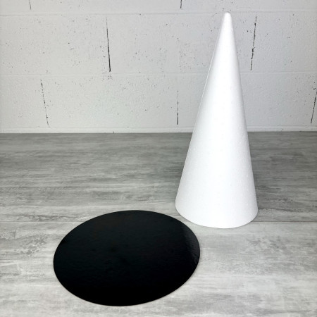 Cone en polystyrène Plein, Hauteur 40 cm, Diamètre de base 18 cm, Présentoir à macarons choux, plateau doré réversible