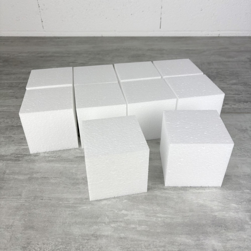 Lot de 10 cubes en polystyrène, 9 cm, Blocs en Styropor blanc à décorer