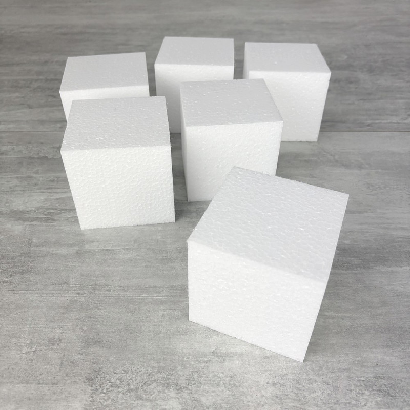 Lot de 6 cubes en polystyrène, 9 cm, Blocs en Styropor blanc à décorer