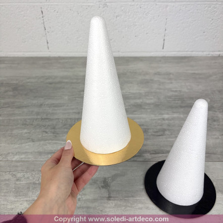 Lot de 2 Cones en polystyrène Plein, Hauteur 20 cm, Diamètre de base 9 cm, Présentoir à macarons, plateaux doré réversible