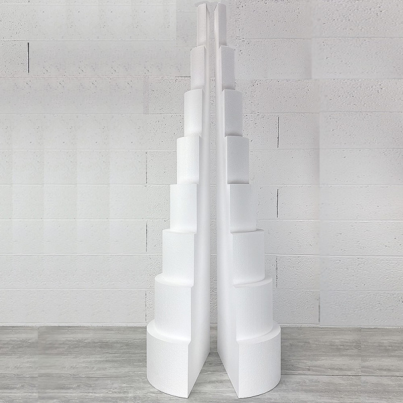 Pièce montée en polystyrène coupée en 2 parties, Hauteur 160 cm, Base Ø 45 cm à 10 cm, 8 étages