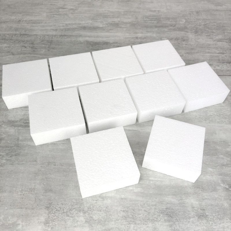 Lot de 10 blocs en polystyrène, 10x10x4 cm, pavés en Styropor blanc pour bricoloage