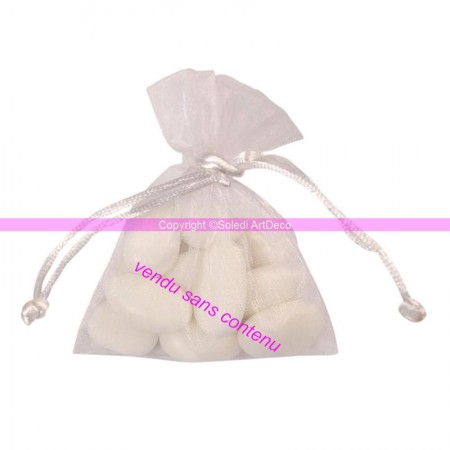 Lot de 10 Sachets Bourse en organza Blanc, 8x10cm, avec cordelette satin à tirer