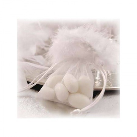 Lot de 10 Sachets Bourse en organza Blanc, 8x10cm, avec cordelette satin à tirer