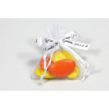 Lot de 10 Sachets Bourse en organza Blanc, 8x10cm, avec cordelette satin à tirer