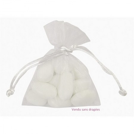 Lot de 10 Sachets Bourse en organza Blanc, 8x10cm, avec cordelette satin à tirer