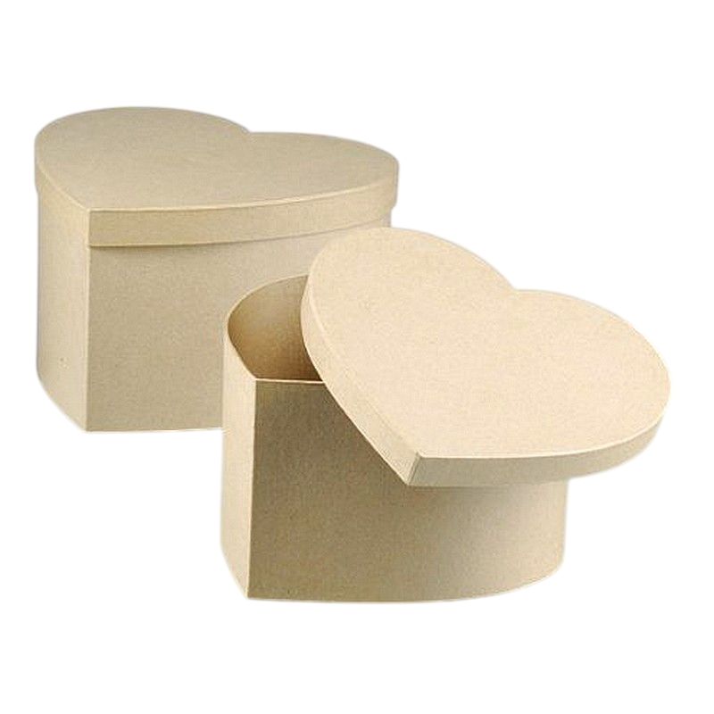 Set de 2 grandes boites forme Coeur avec couvercle en carton, 34 cm et 30 cm