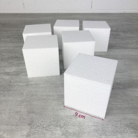 Lot de 10 cubes en polystyrène, 9 cm, Blocs en Styropor blanc à décorer