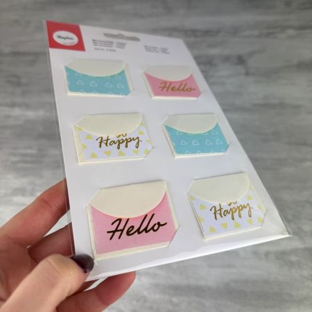 Lot de 6 Minis Cartes et enveloppes Happy Couleurs Rose,Menthe, Or, Petits Mots 5x4cm